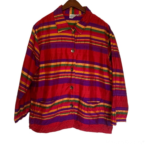 Vintage Chicos Design Silk Striped Button Down Shirt Comfy Classic - Picture 4 of 5